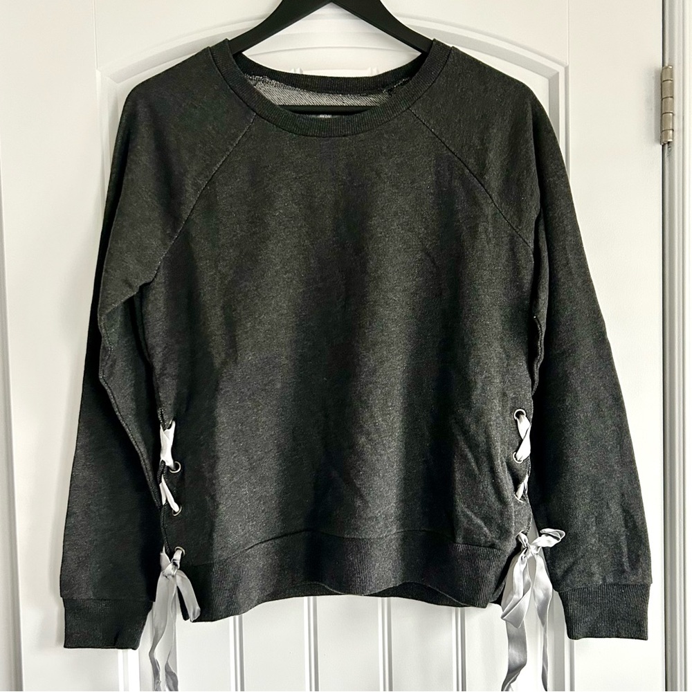 Aerie Charcoal Sweatshirt with Ribbon Side Ties, Size M
